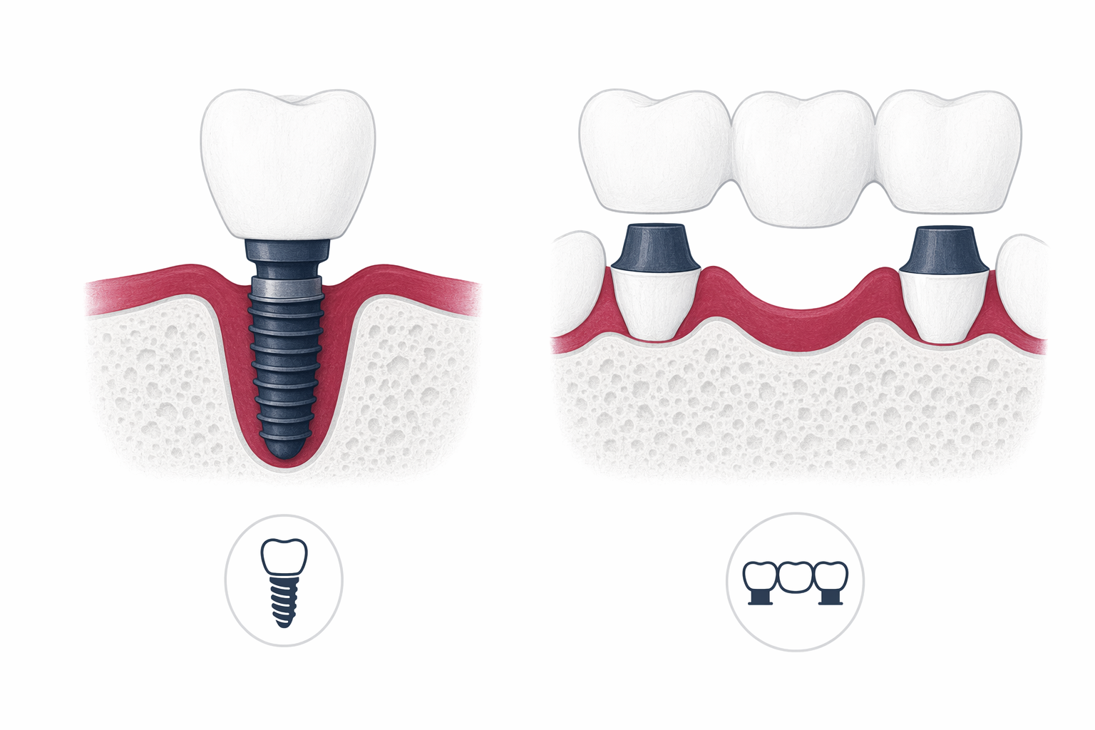 Illustration for Dental Implant vs Bridge — How to Decide
